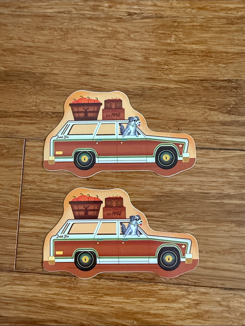 Dutch Bros Fall Station Wagon with Puppy Sticker
